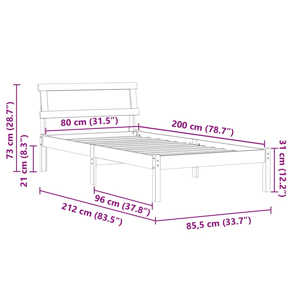 Bettgestell mit Kopfteil Weiß 80 x 200 cm Massivholz Kiefer